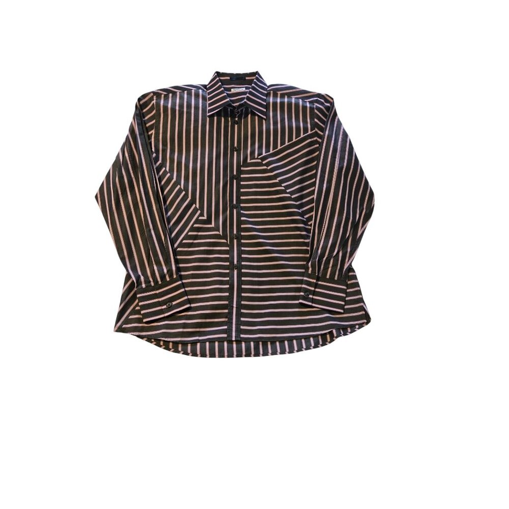 Vintage Ryan Kenny Men's Italy Long Sleeve Button Up Shirt Grey/White/ Pink Geom